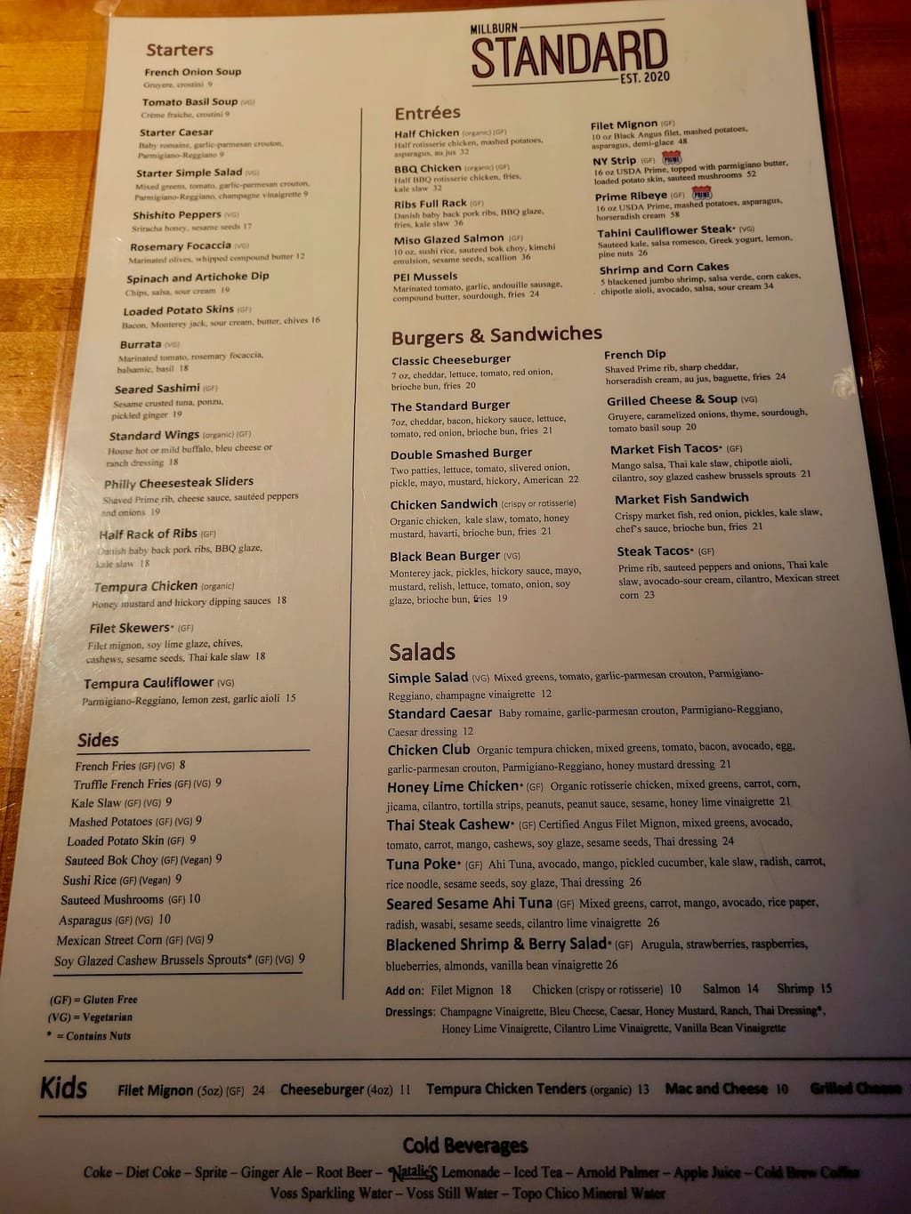 Millburn Standard MENU (update December 2024)